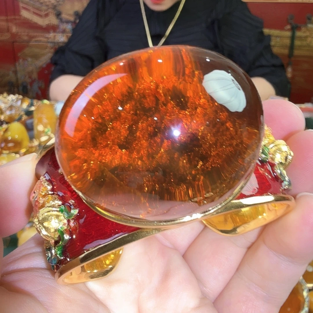 琥珀银S925镀金镶嵌手镯