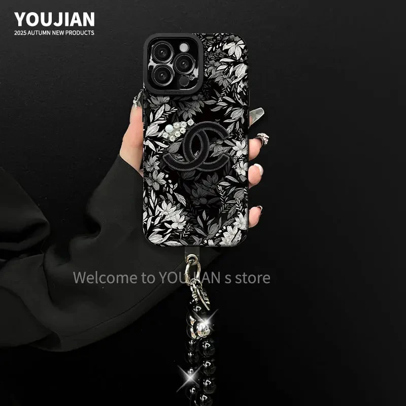 适用【苹果/oppo/华为/vivo/小米】黑白花丛潮牌英文创意防摔手机壳