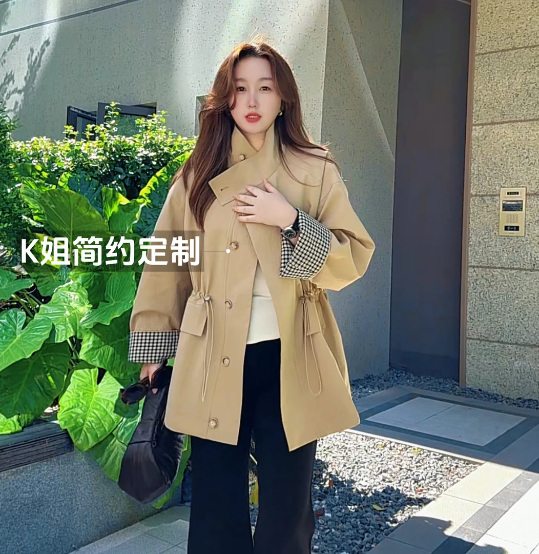 GTNER“KK定制”早秋新款抽绳收腰短款风衣时尚气质休闲外套D2025