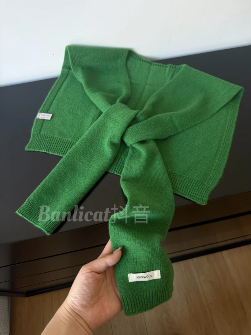 自留绿色～100羊毛披肩女 韩系氛围感显白小坎肩打结空调搭肩男