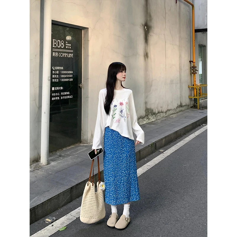 海边度假风穿搭套装气质巨好看白色长袖罩衫高腰A版半身裙两件套