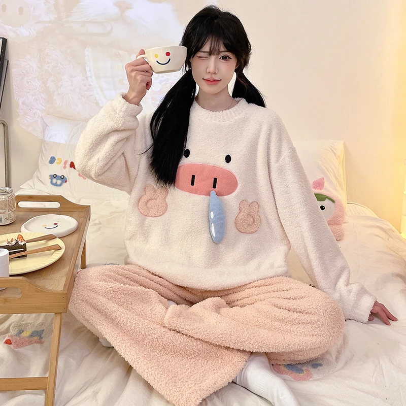 珊瑚绒睡衣女冬季2025新款加绒加厚12可爱13大童15岁女孩初中学生