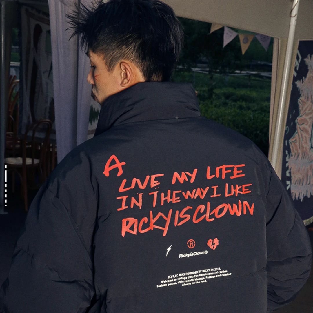 G5#某物3张！某物一件我6件！黑胶唱片美式立领宽松棉服 男女同款