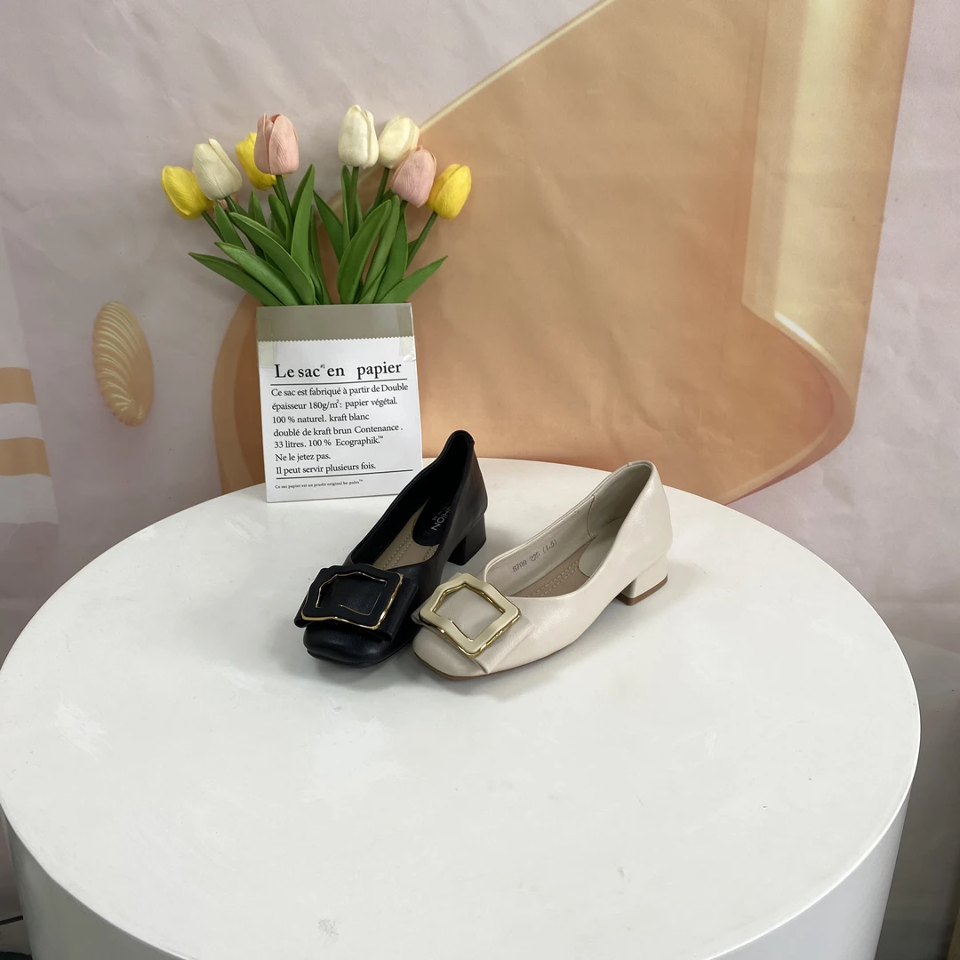 6709时尚气质百搭粗跟方头单鞋F