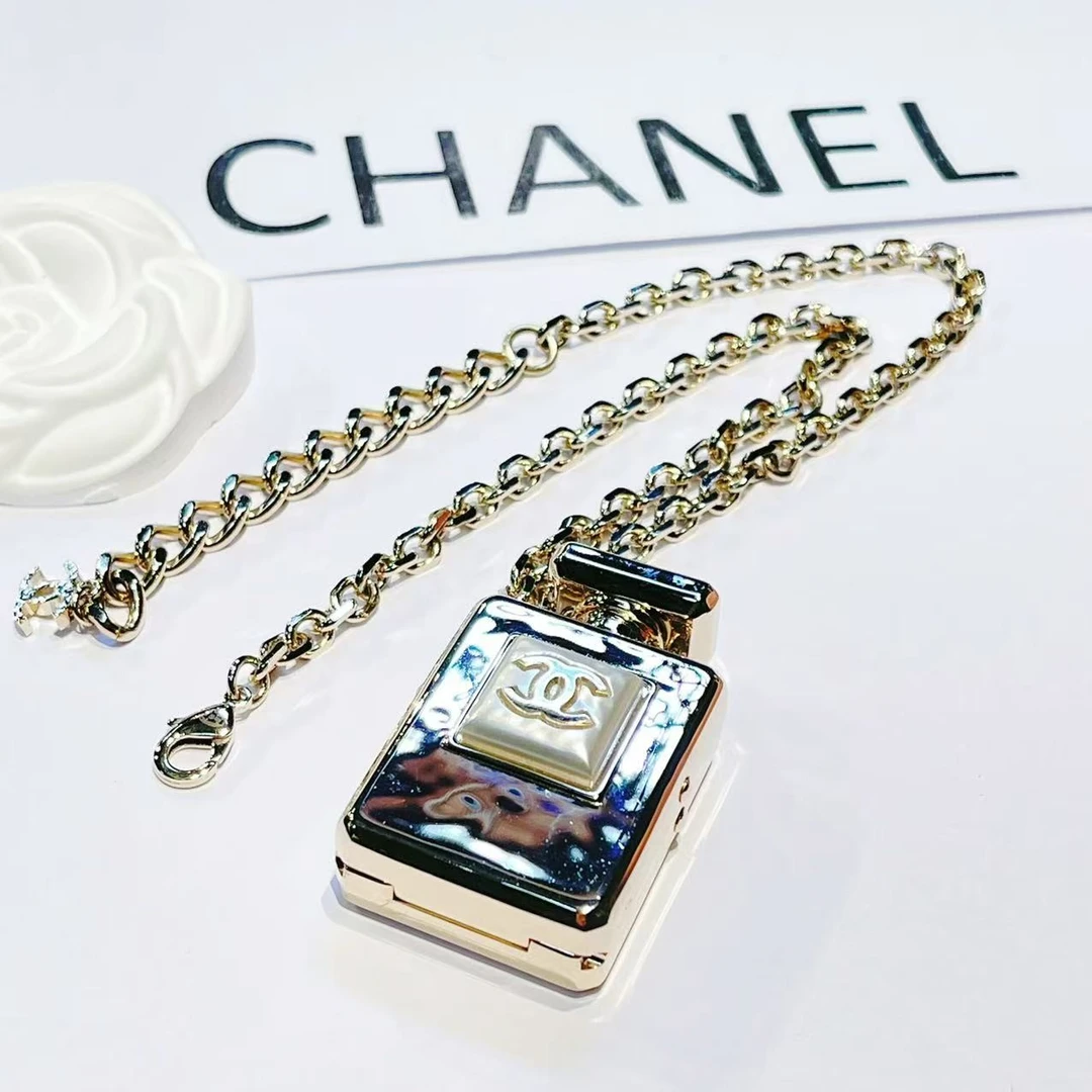 95新 Chanel/香奈儿 中古香水瓶双C银色项链/MJ53117