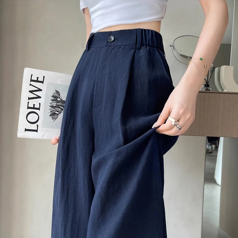 莱赛尔天丝亚麻阔腿裤子大码女胖mm显瘦梨型身材高腰慵懒风凉凉裤