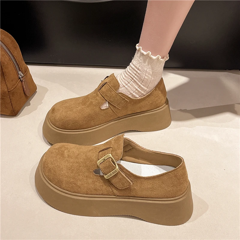 勃肯鞋女厚底一脚蹬乐福鞋2025春季新款女鞋英伦风百搭鞋P6516