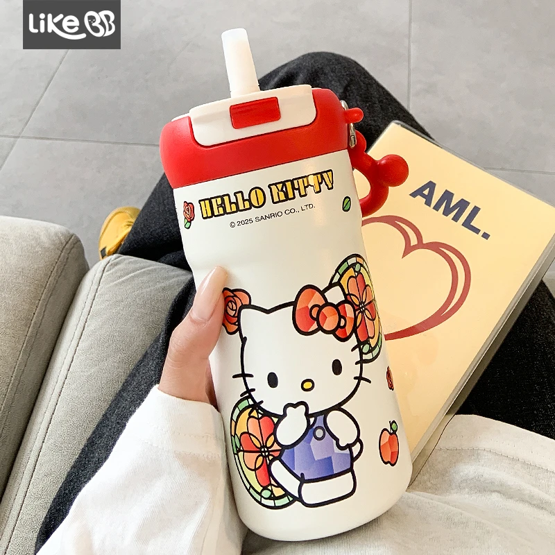 hellokitty保温杯女生带吸管水杯女新款2025高颜值大容量可爱杯子