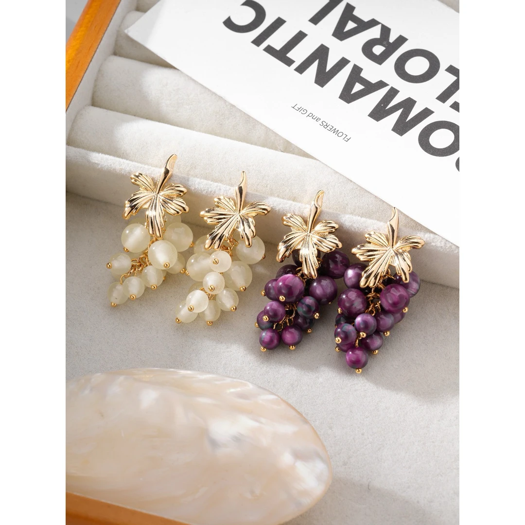 合金合成锆石耳饰 4773高级轻奢法式葡萄流苏耳环