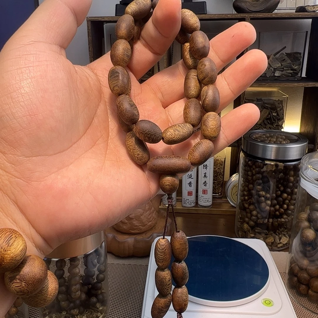 手串沉香10mm金丝油留疤手持珠双圈20.6g