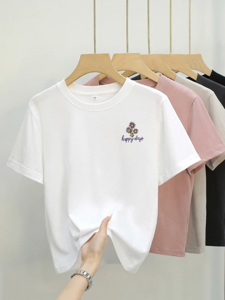 小标三朵花 夏季印花短款显瘦百搭设计感小众设计师t恤