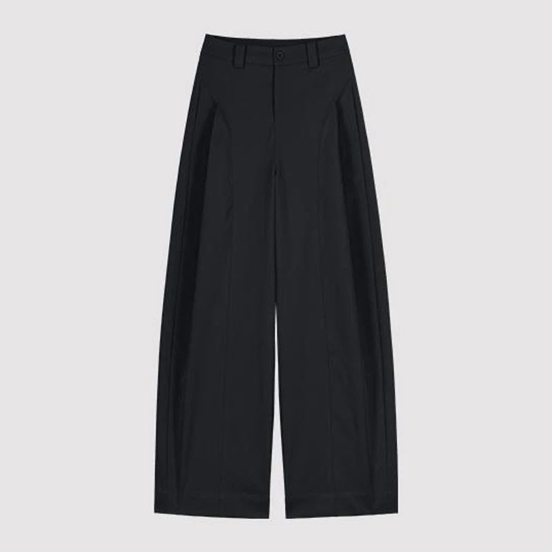 女2025秋季新款高腰风琴裤裤时尚休闲宽松直筒裤潮流侧压褶阔腿裤