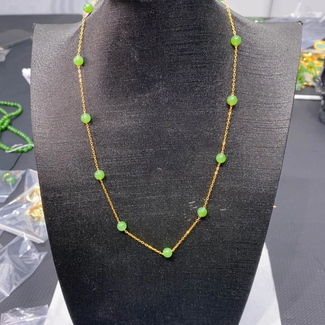 和田玉（碧玉）颈饰银S925镀金镶嵌