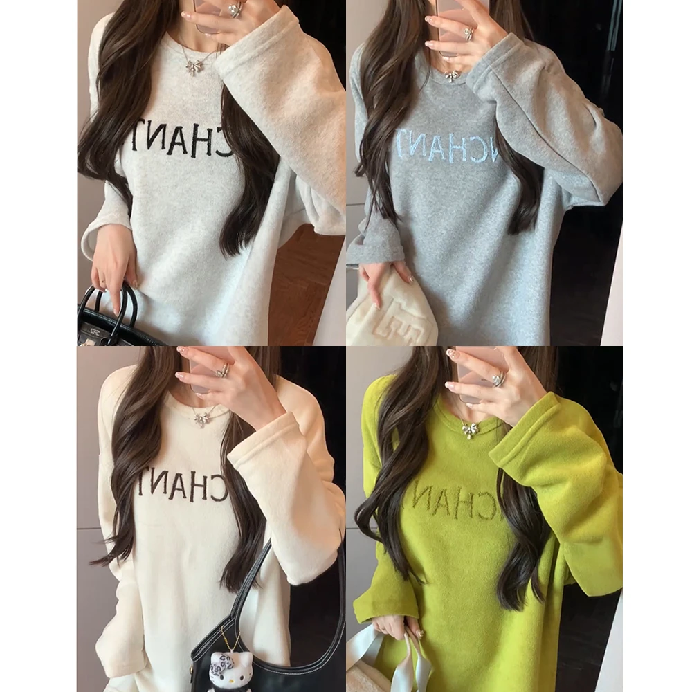 【mimius】喵喵 加绒加厚字母刺绣宽松显瘦打底T恤 汉服 F11309