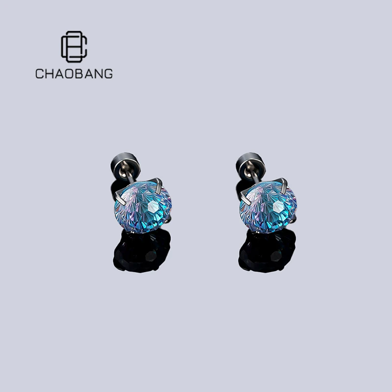 chaobang/潮邦 钛钢耳饰 調設師系列渐变烟花切钛钢耳钉螺丝平底