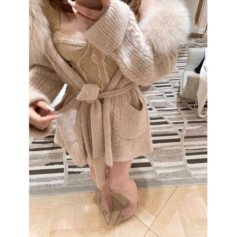 【mimius】U复古系带毛毛领羊毛针织中长款开衫 汉服 WH01048