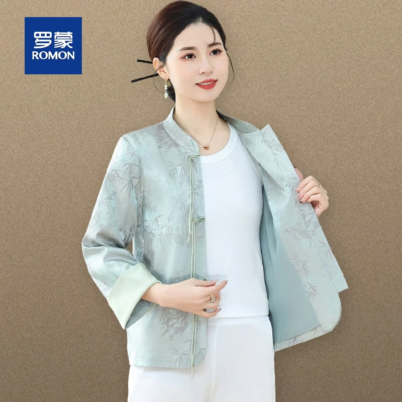 罗蒙中年妈妈秋装外套2025新款新中式轻国风上衣中老年女唐装衬衫