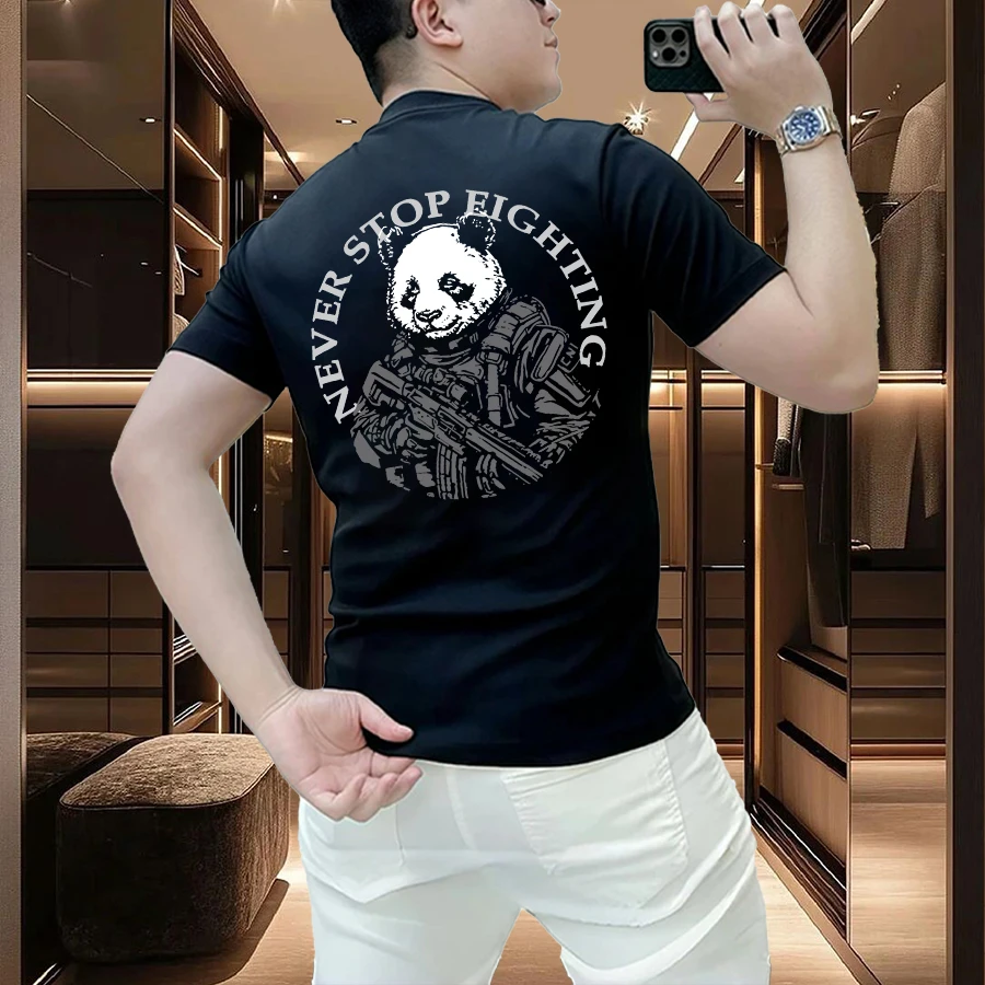 国风痞帅重磅纯棉短袖-战斗熊 爆款宽松百搭圆领港式上衣休闲T恤