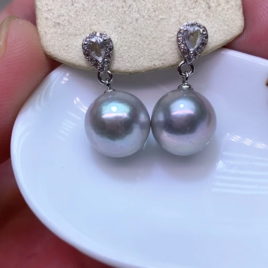 银S925镶嵌淡水珍珠耳饰
