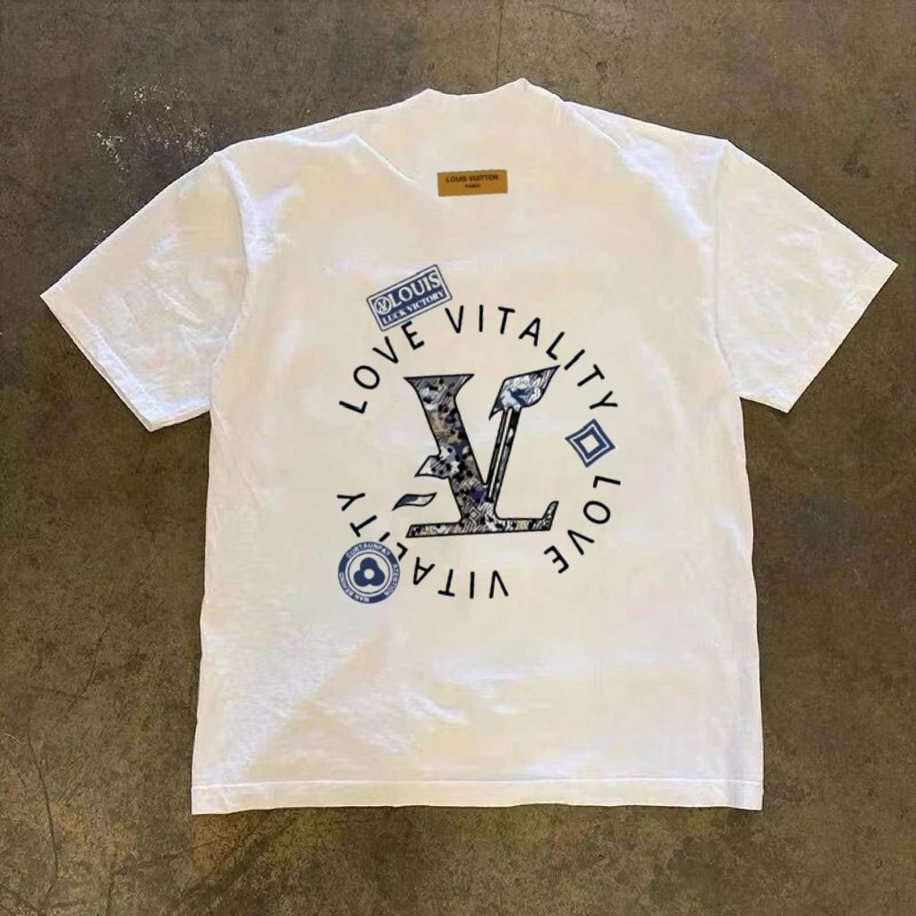 2025夏季新款欧洲站潮牌时尚字母印花短袖T恤男圆领休闲显瘦打底