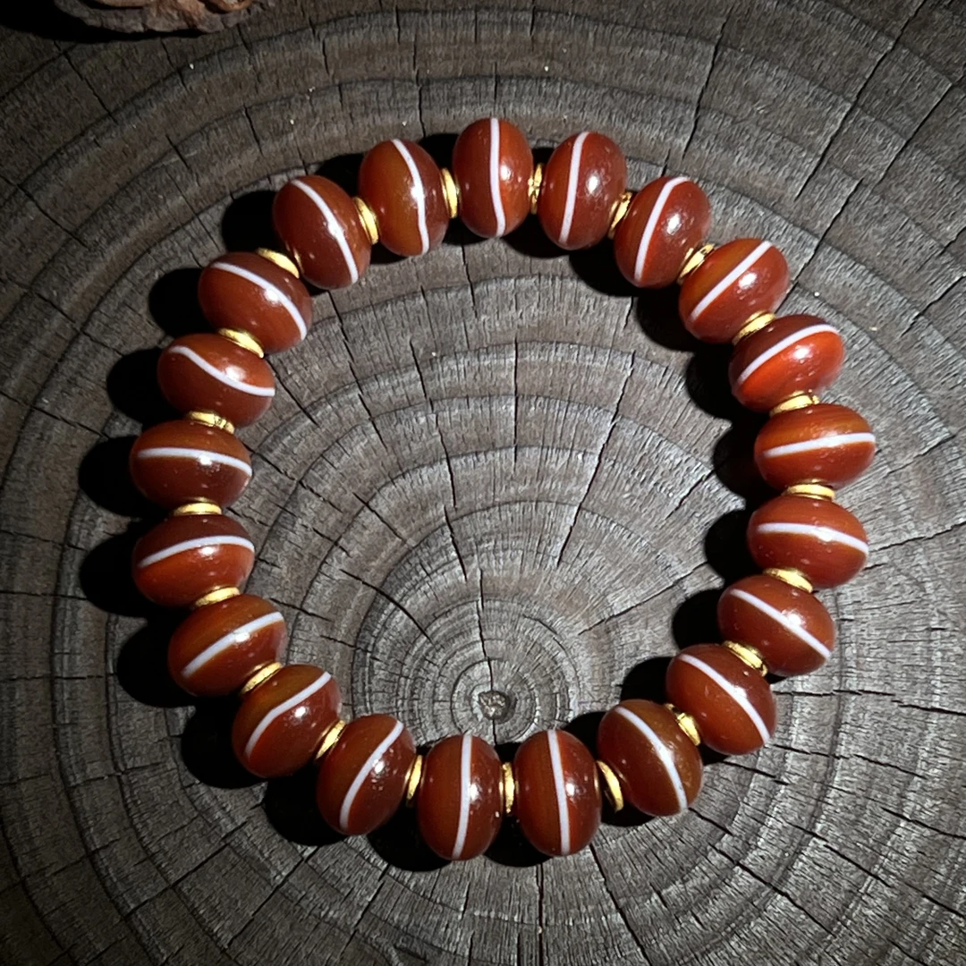 红一线算盘珠手串 天然颜色纹理 珠子卡13mm直径 时尚大气