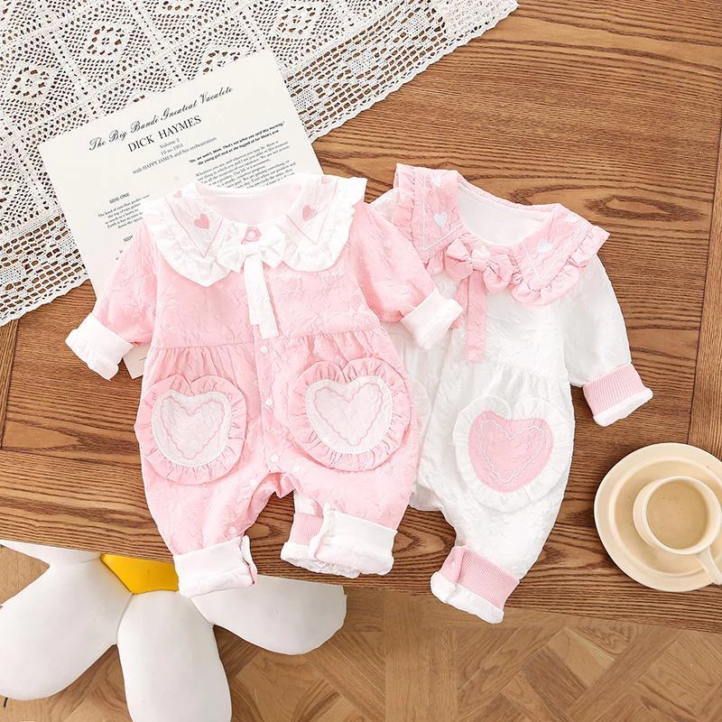 新生儿百天爬服婴儿衣服春秋装连体衣女宝宝双层哈衣满月公主哈衣