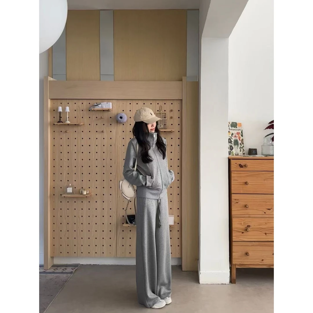 【纸片套装】 加长极简松弛风针织卫衣宽松+直筒垂垂裤两件装 25159