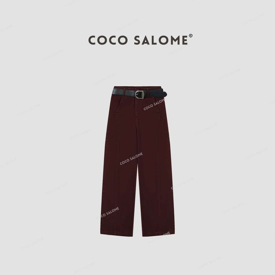 COCO SALOME⑥【红玫瑰】冬季葡萄酒红复古显瘦磨毛牛仔裤0523