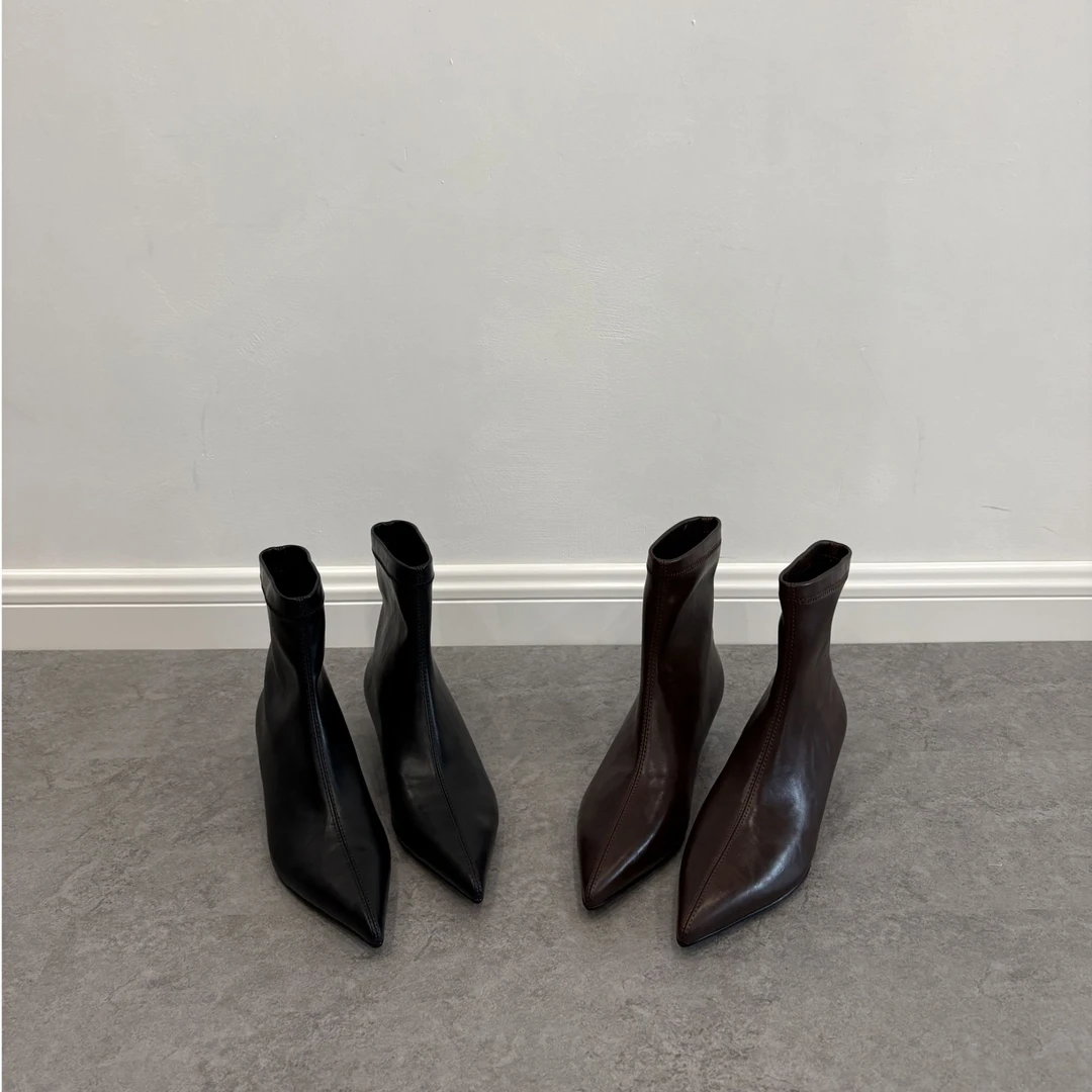 【秋冬爆款闭眼入】高级感尖头细跟短靴弹力显瘦显腿长踝靴高跟