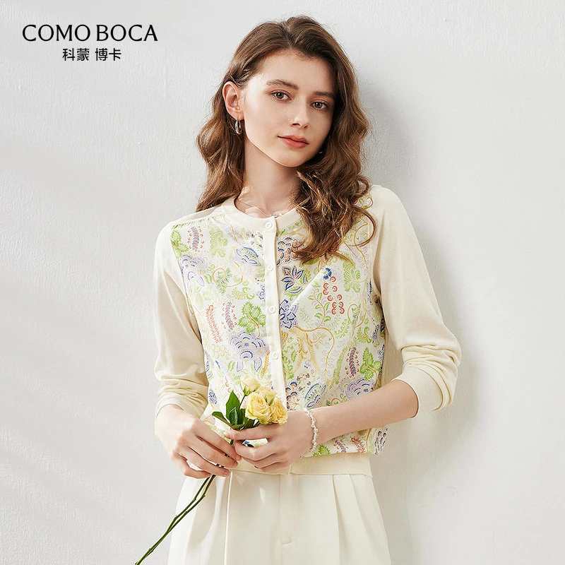 COMOBOCA/科蒙·博卡春夏出行桑蚕丝针织轻薄外套拼接上衣KST1119