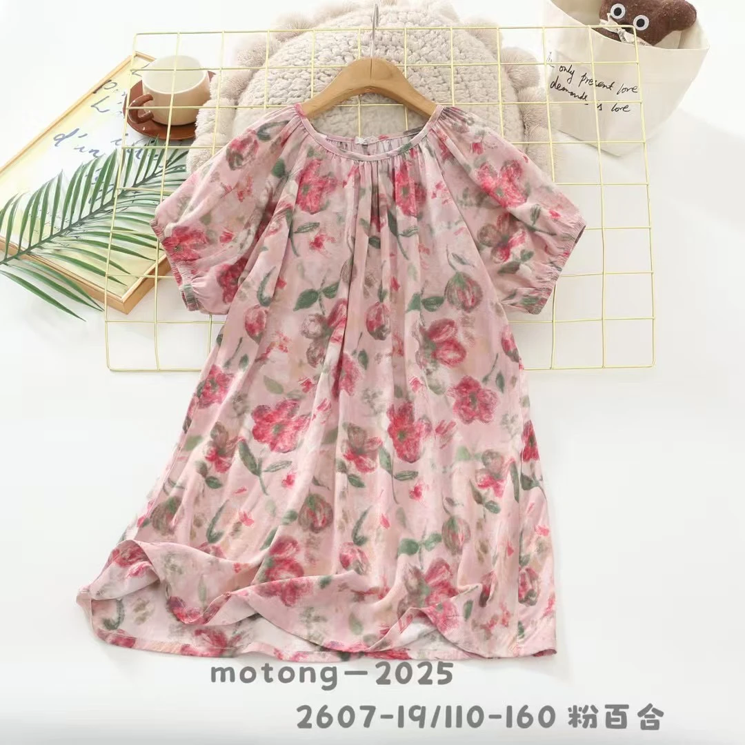 儿童夏季人造棉棉绸连衣裙韩范捏褶裙