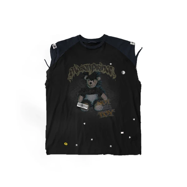 MASONPRINCE*闪钻童趣朋克熊 插肩袖破损短袖