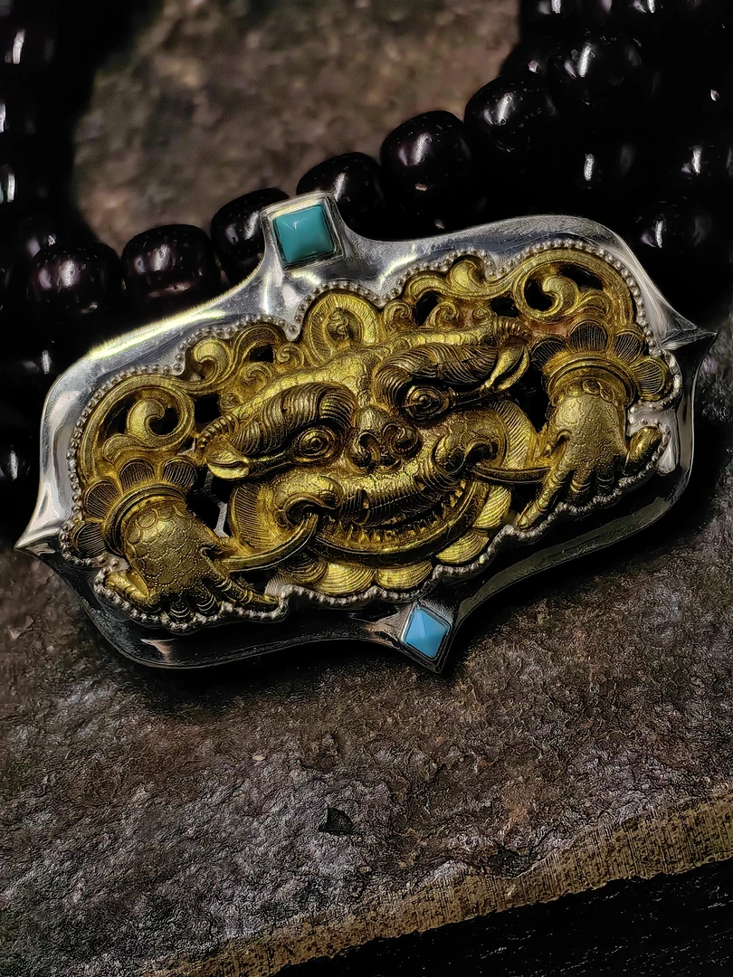 铜合金吊坠 藏传佰哖官造鎏琻托甲支巴扎吊坠