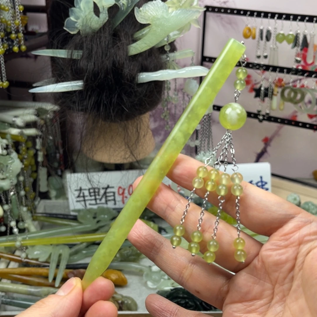 岫玉未镶嵌发饰长度16厘米左右