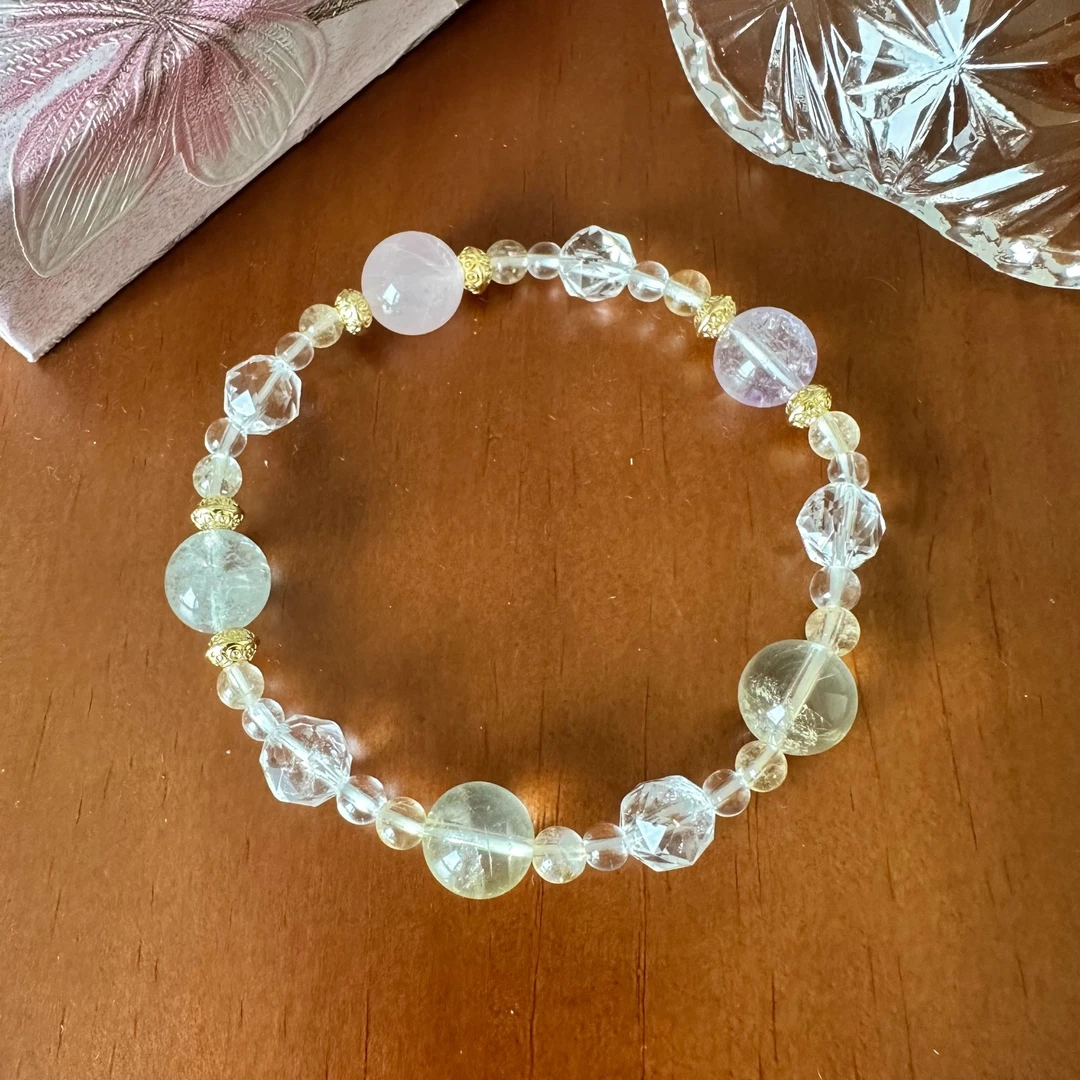天然多宝水晶手串 粉水晶 绿阿赛 薰衣草紫水晶 柠檬黄阿赛