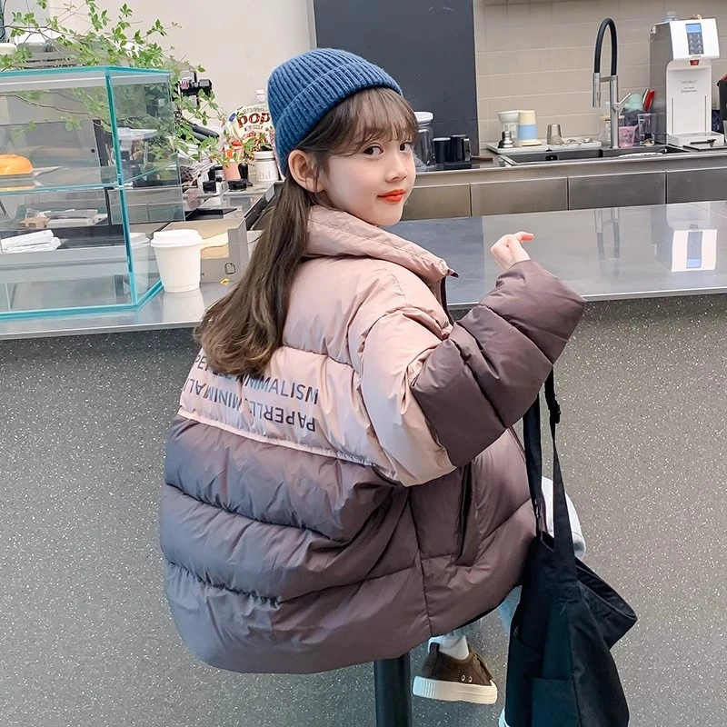 女童外套棉服冬装2024新款女大童洋气拼色冬款儿童女孩加厚棉衣潮