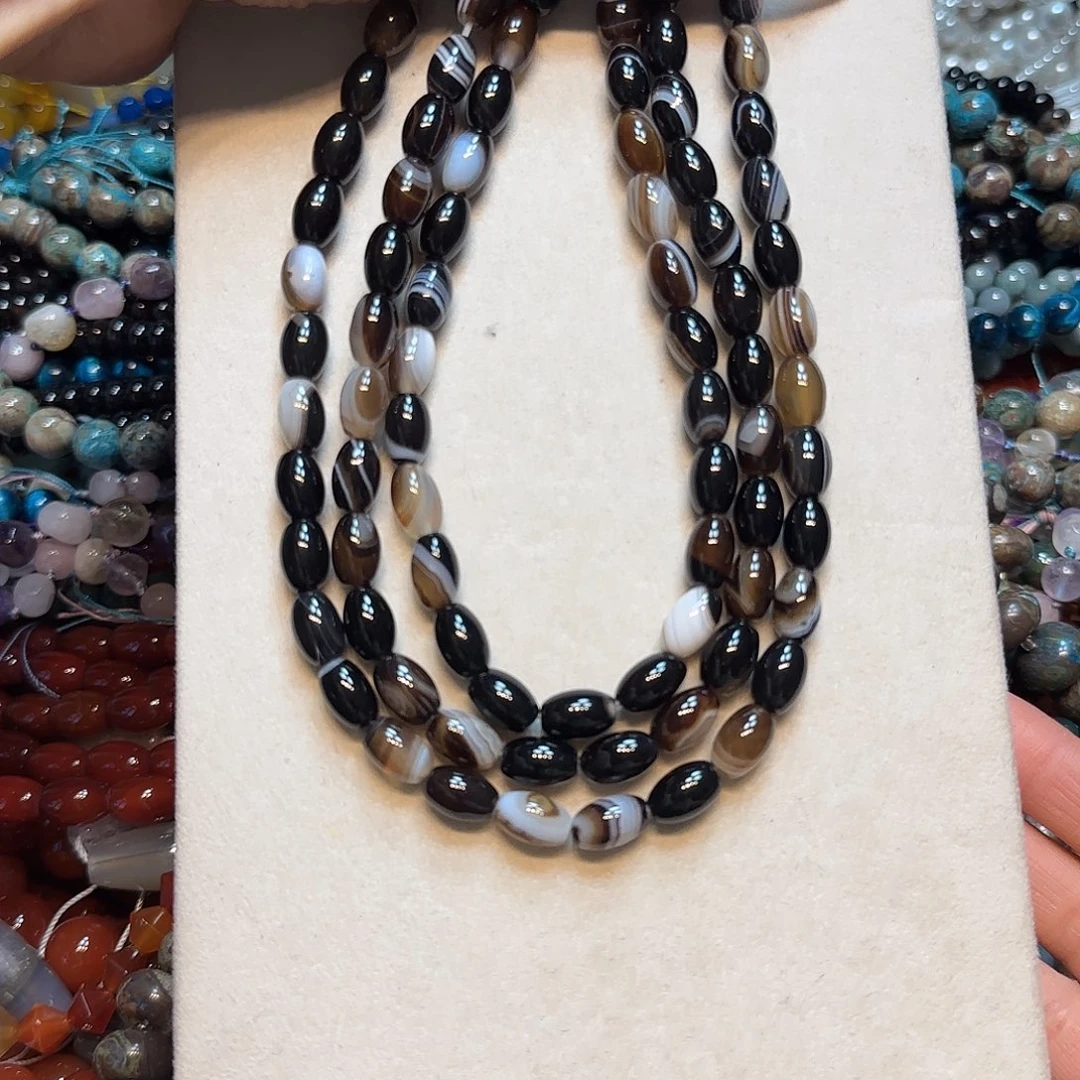 玛瑙/玉髓合金珠宝半成品黑玛瑙米珠8✖️12mm