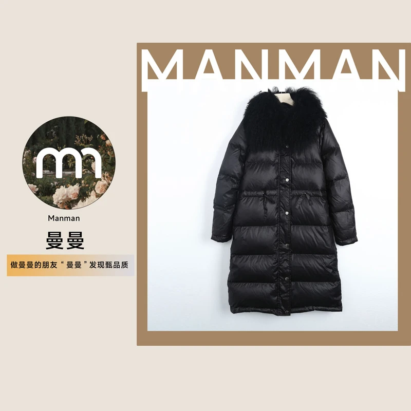 T-Y0038黑金八格棉服长款连帽过膝2024新款收腰显瘦加绒保暖棉服