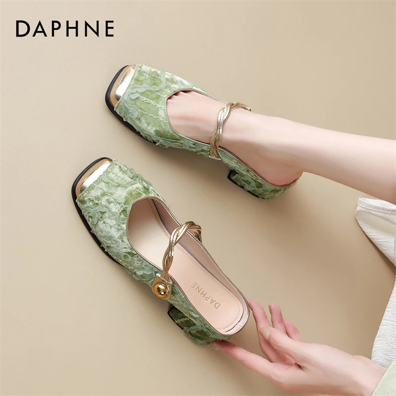 达芙妮粗跟包头半拖鞋女2025年夏季新款国风新中式凉拖鞋外穿托鞋