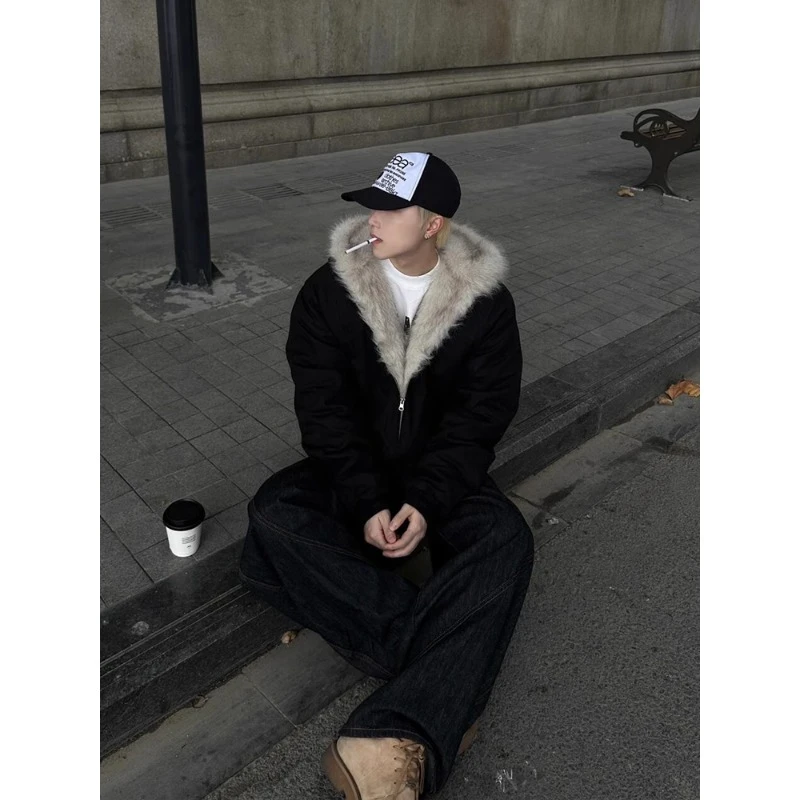 cleanfit座山雕加绒加厚棉服男款秋冬季毛领连帽上衣美式高街外套