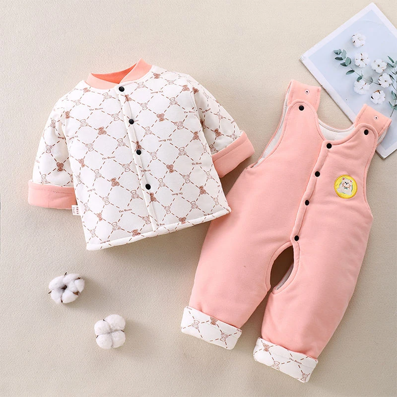 5-15度穿200克中厚开档裤背带裤套装婴幼儿男女宝宝分体初春衣服