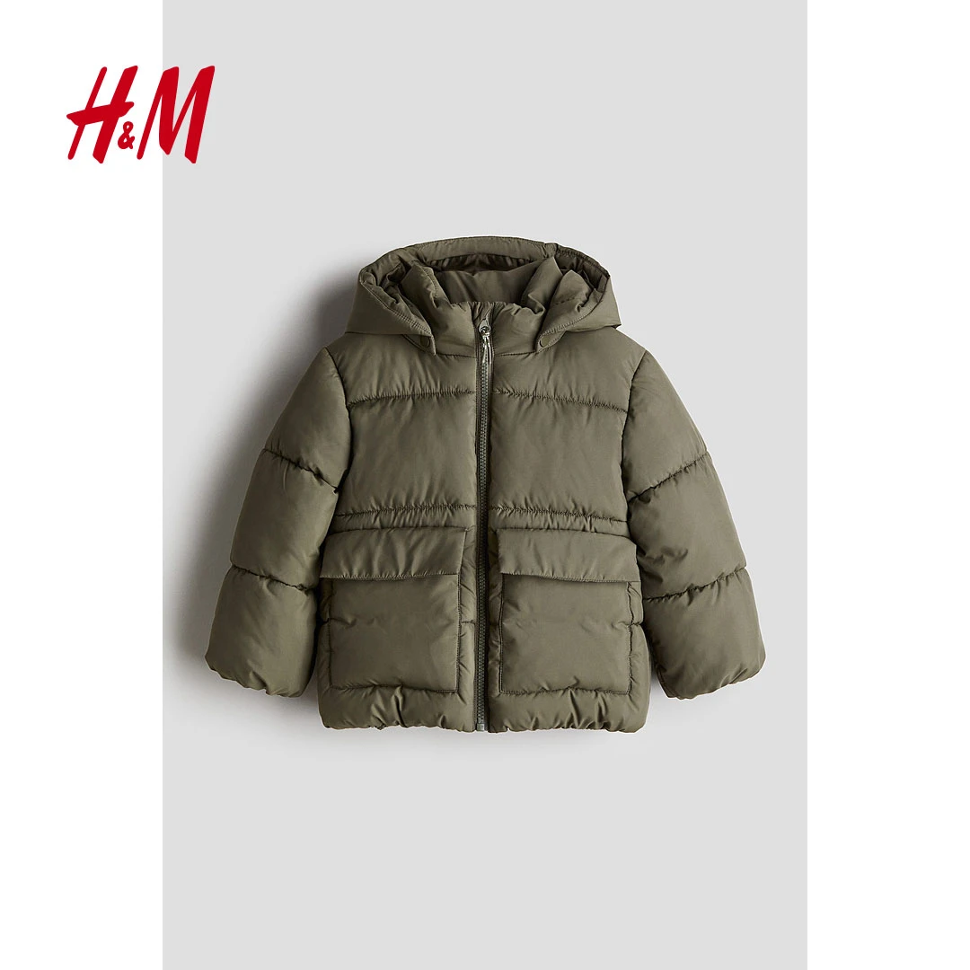 【达】HM童装男童棉袄2024秋季新款立领拉链疏水连衣帽棉服1232402
