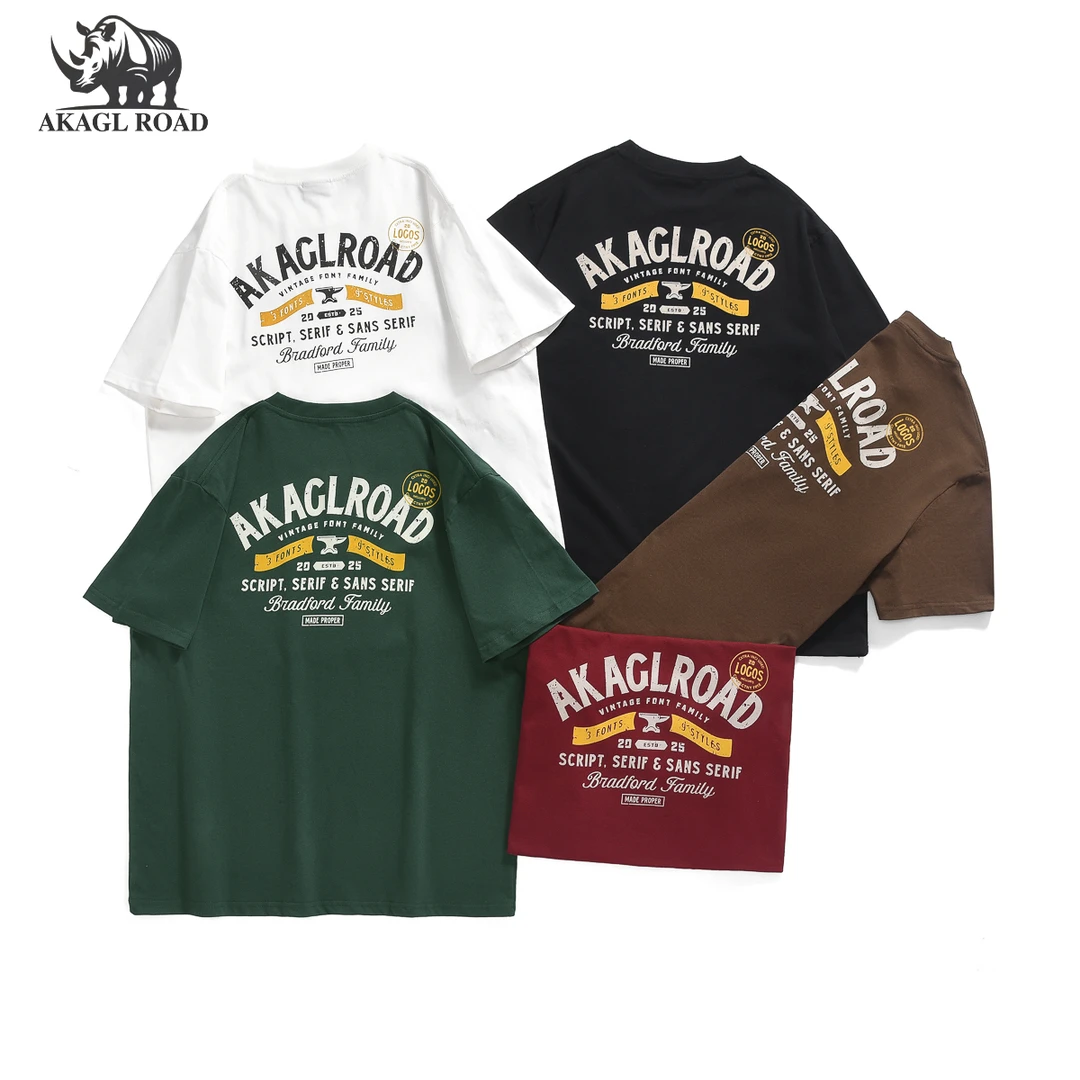 纯棉紧密赛络纺纯棉T恤男款短袖t恤美式复古圆领印花男t恤8702