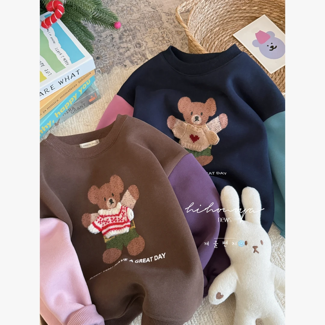 【小熊织梦】十六Hihoniya~2025冬季亲子小熊撞色拼接400g加绒卫衣