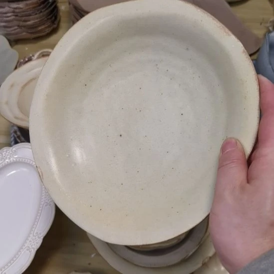瓷片微瑕粗陶九寸草帽深盘两个一组