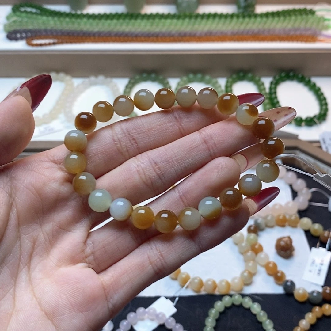 和田玉手链未镶嵌且末红糖一口糖卡八