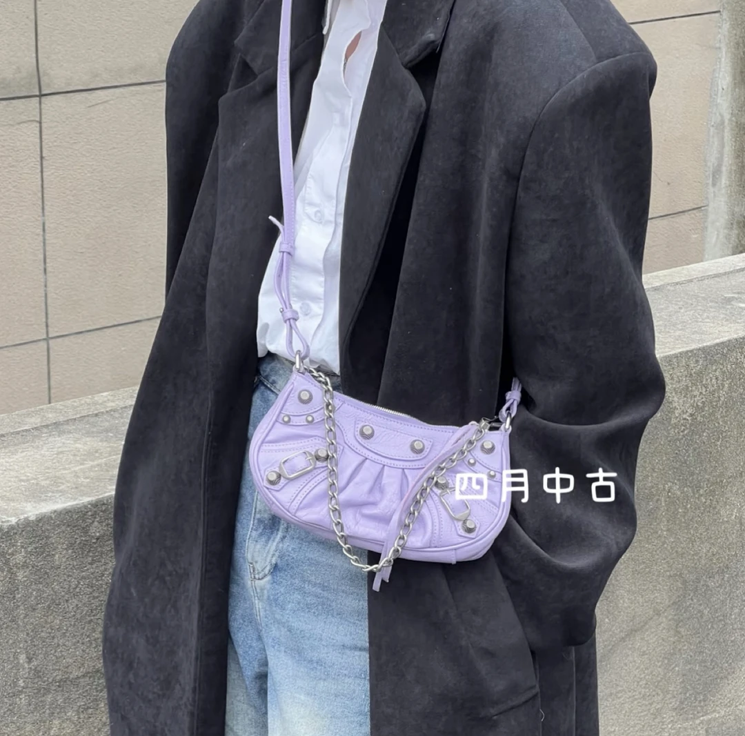 95新 Balenciaga/巴黎世家 机车Le Cagole mini 紫色油蜡皮