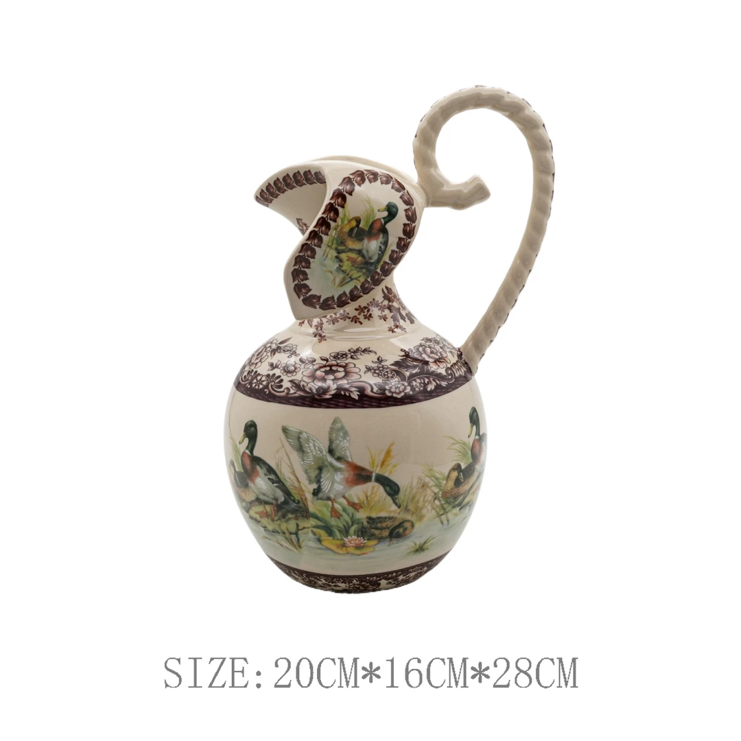 中古收藏皇家黑瓷雅顿 小鸭子羊头花瓶 水培插花桌面摆件0333