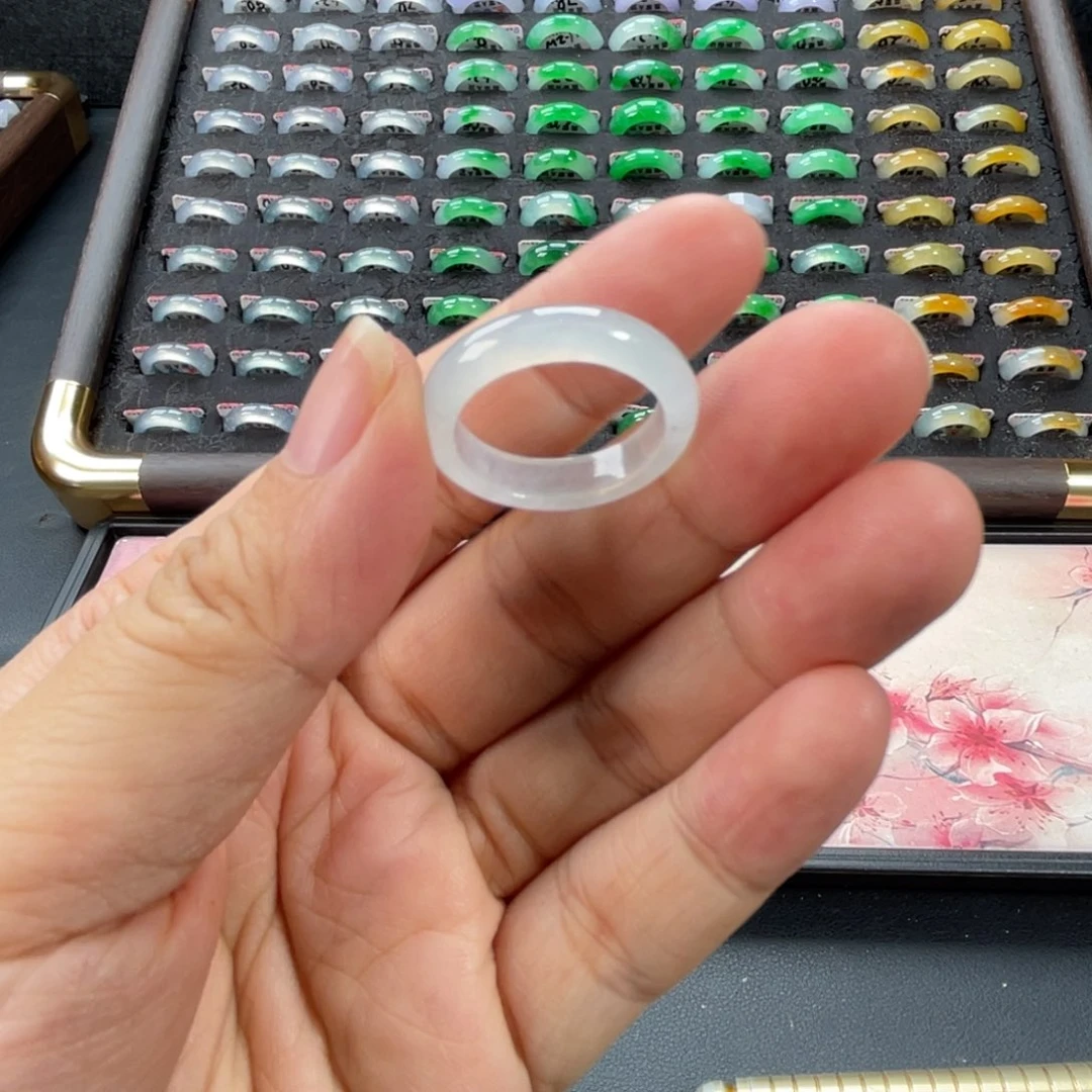 翡翠未镶嵌戒指缅A冰胶白冰戒圈福利-15圈