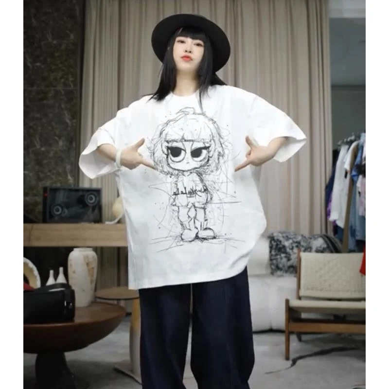 infobyfive2025夏季新款kulala炸毛印花圆领短袖T恤NF0505066